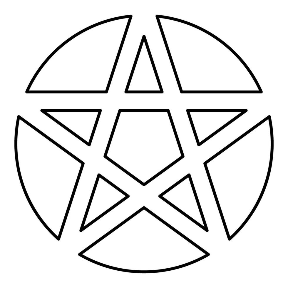 Pentakl Neopagan Wicca Pentacle Neo paganism sign five pointed star in circle inside round Pentagram magic symbol contour outline line icon black color illustration image thin flat vector