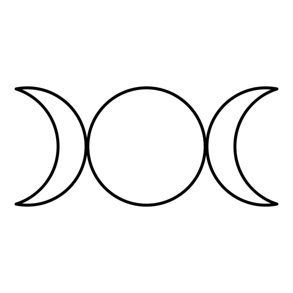 Simbol triple goddess religious sign moon phases wiccan contour outline line icon black color illustration image thin flat style vector