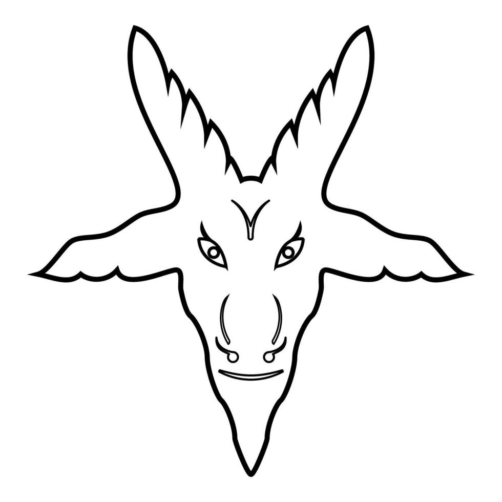 Head goat Symbol Satanism of Lavaeus Sigil of Baphomet sign contour outline line icon black color illustration image thin flat style vector