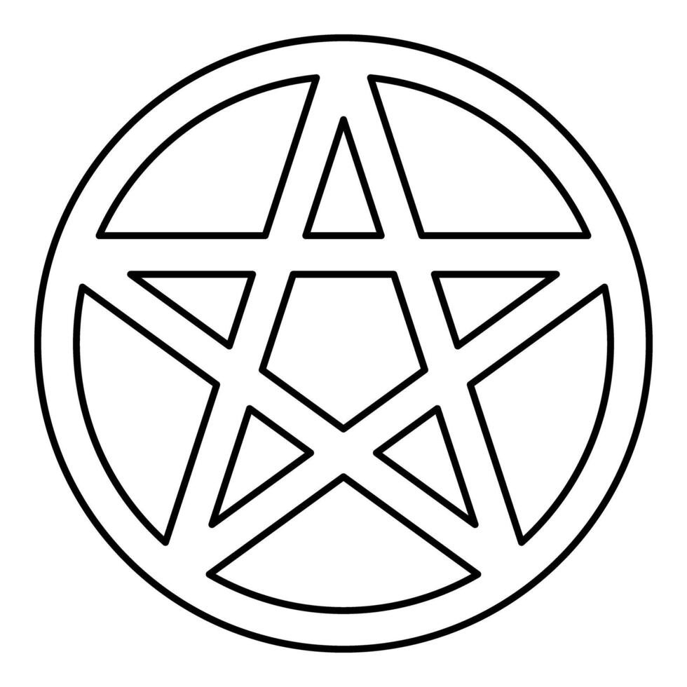 Pentakl Neopagan Wicca Pentacle Neo paganism sign five pointed star in circle inside round Pentagram magic symbol contour outline line icon black color vector