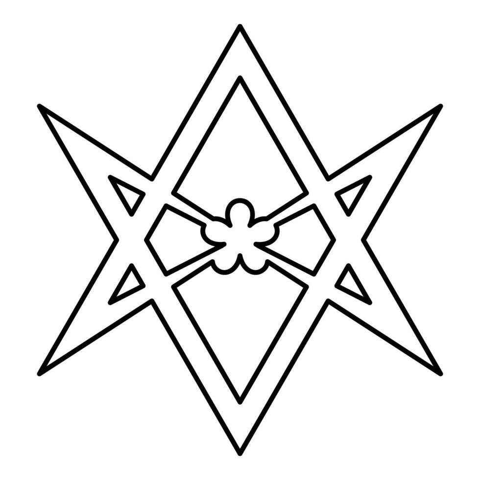 Thelema Unicursal Hexagonal symbol Unprocessing hexagram Telemma sacred geometry contour outline line icon black color illustration image thin flat style vector