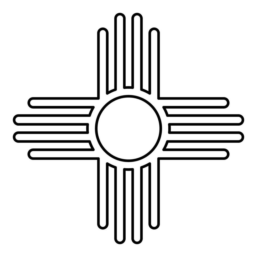 Zia symbol ancient sun emblem element of New Mexico flag contour outline line icon black color illustration image thin flat style vector