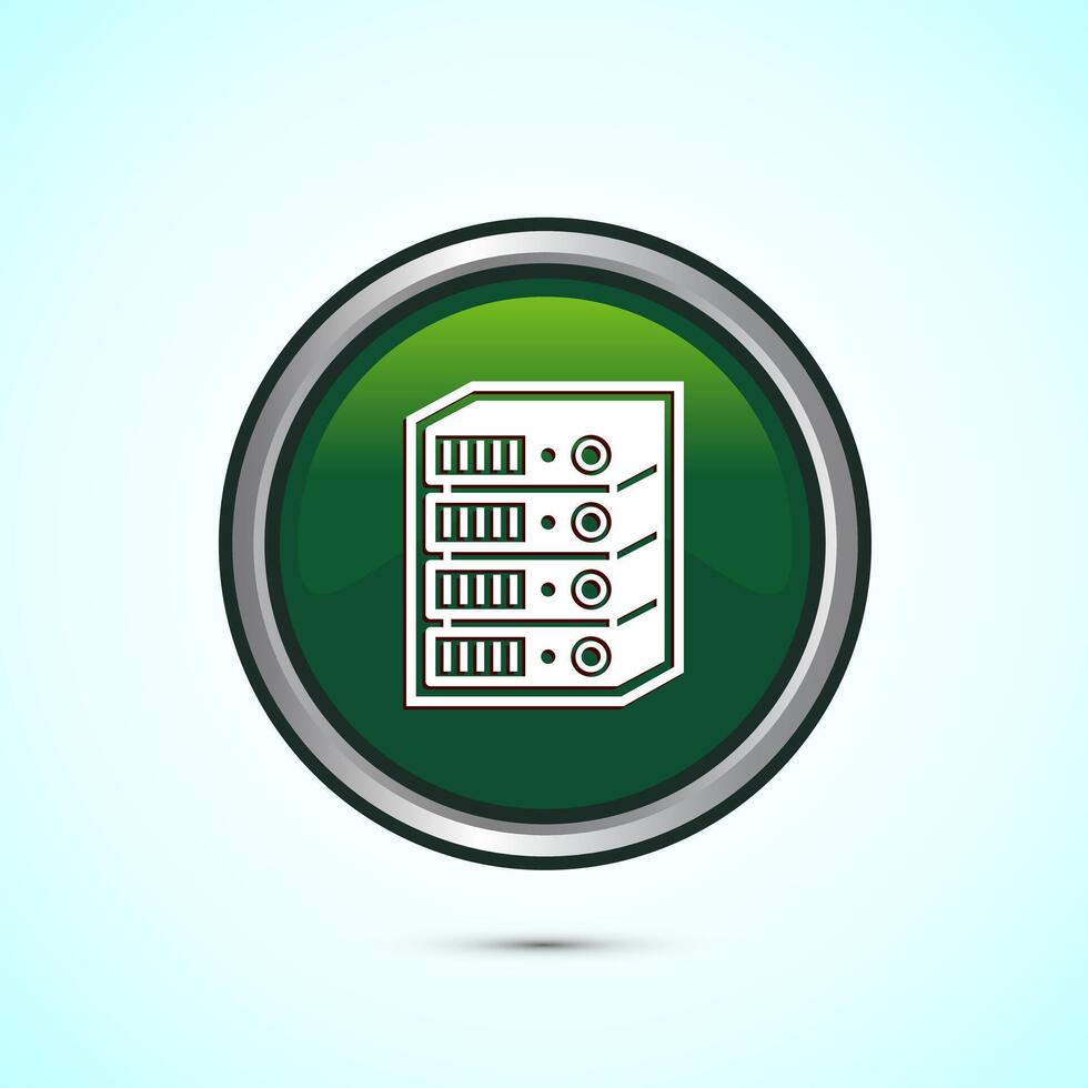 Data center icon design illustration. Computer server icon, Green color round button design vector