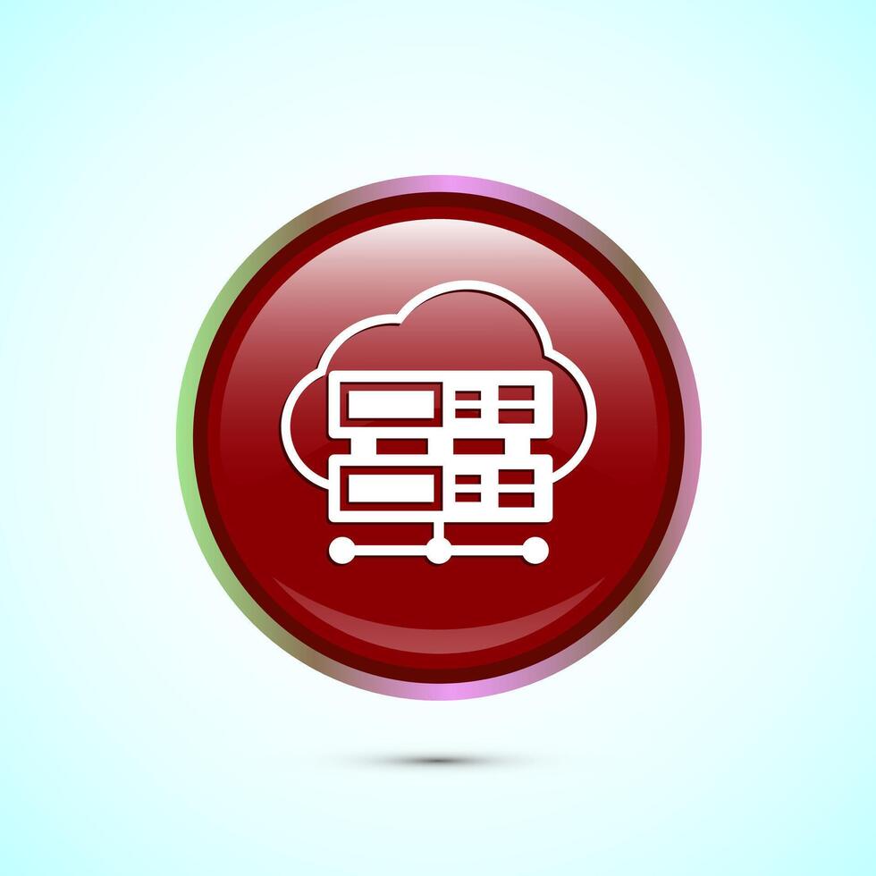 Data center icon design illustration. Computer server icon, Red color round button design vector