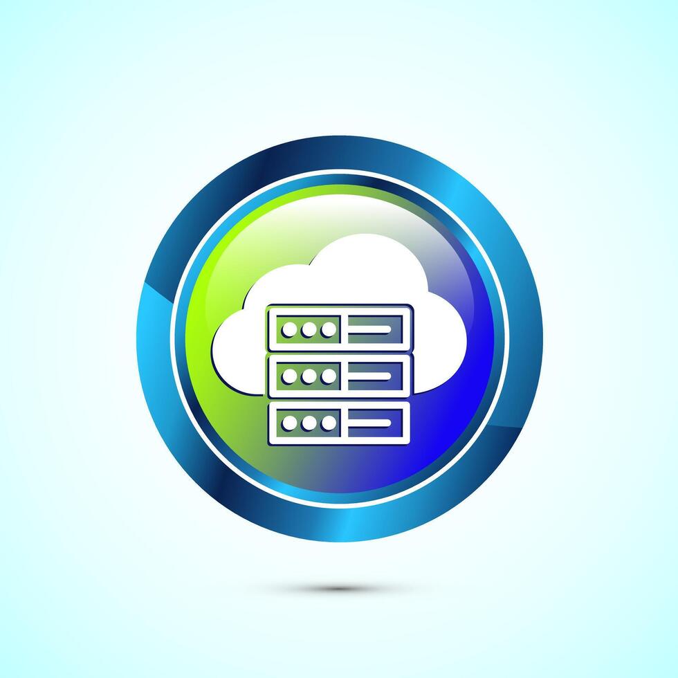 Data center icon design illustration. Computer server icon, Glossy round button design vector
