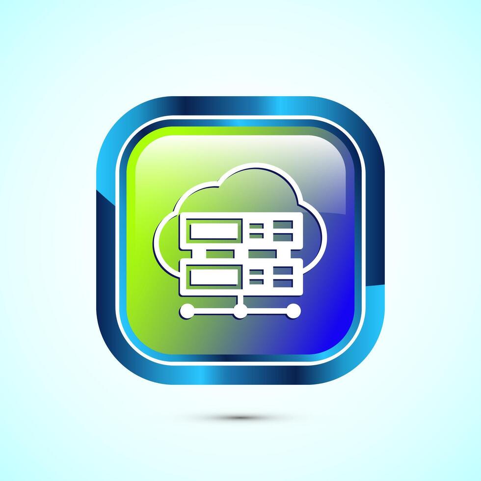 Data center icon design illustration. Computer server icon, Glossy square button design vector