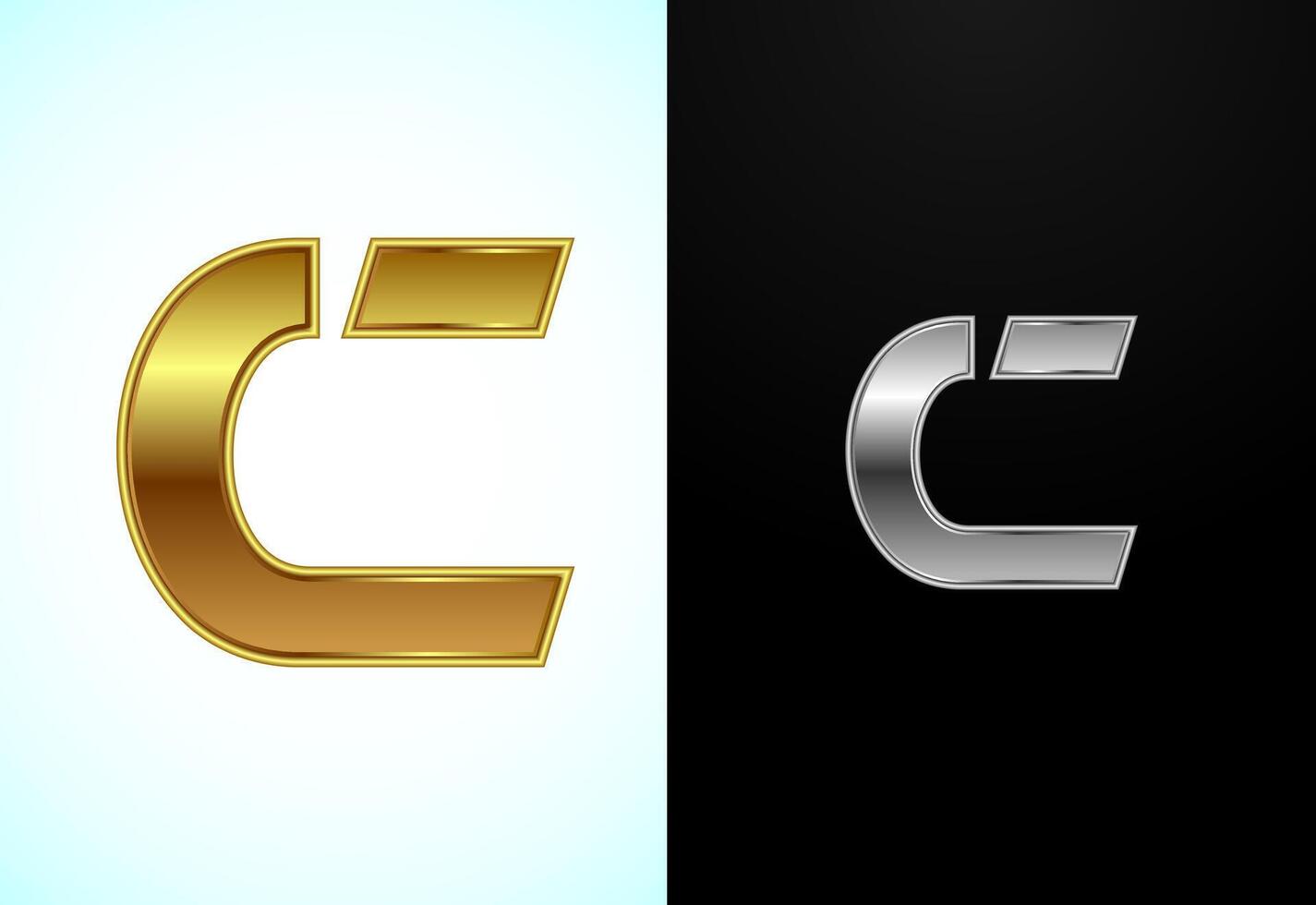 Creative English letter C in gold and silver color style. Graphic alphabet symbol vector