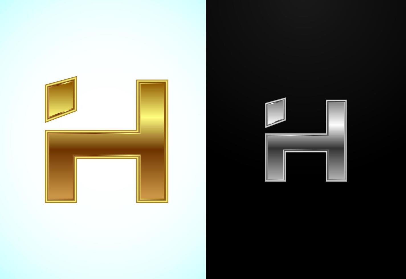 Creative English letter H in gold and silver color style. Graphic alphabet symbol vector