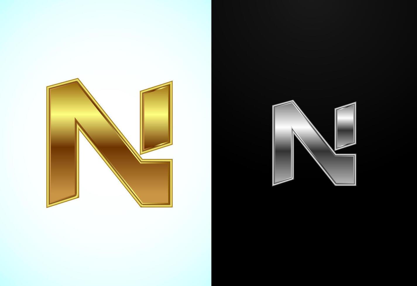 Creative English letter Nin gold and silver color style. Graphic alphabet symbol vector