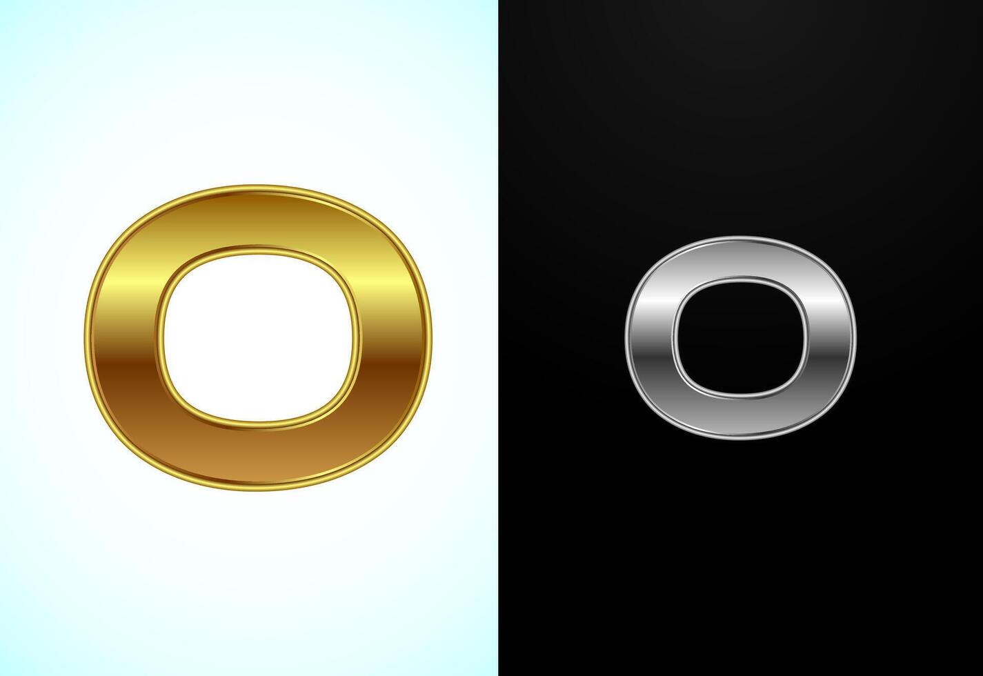 Creative English letter O in gold and silver color style. Graphic alphabet symbol vector