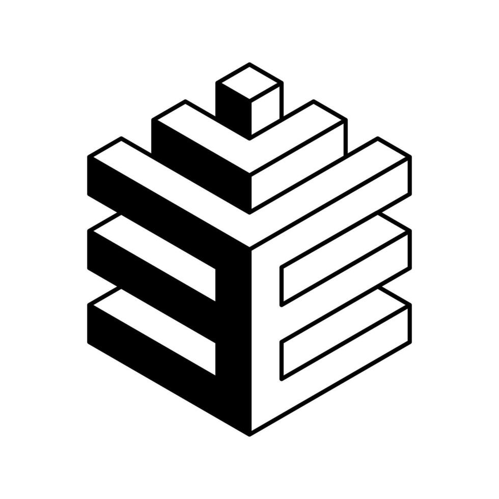 Stylish isometric black and white graphic of interlocking cubes. Perfect for tech, architecture, or design projects needing a modern, abstract visual. vector
