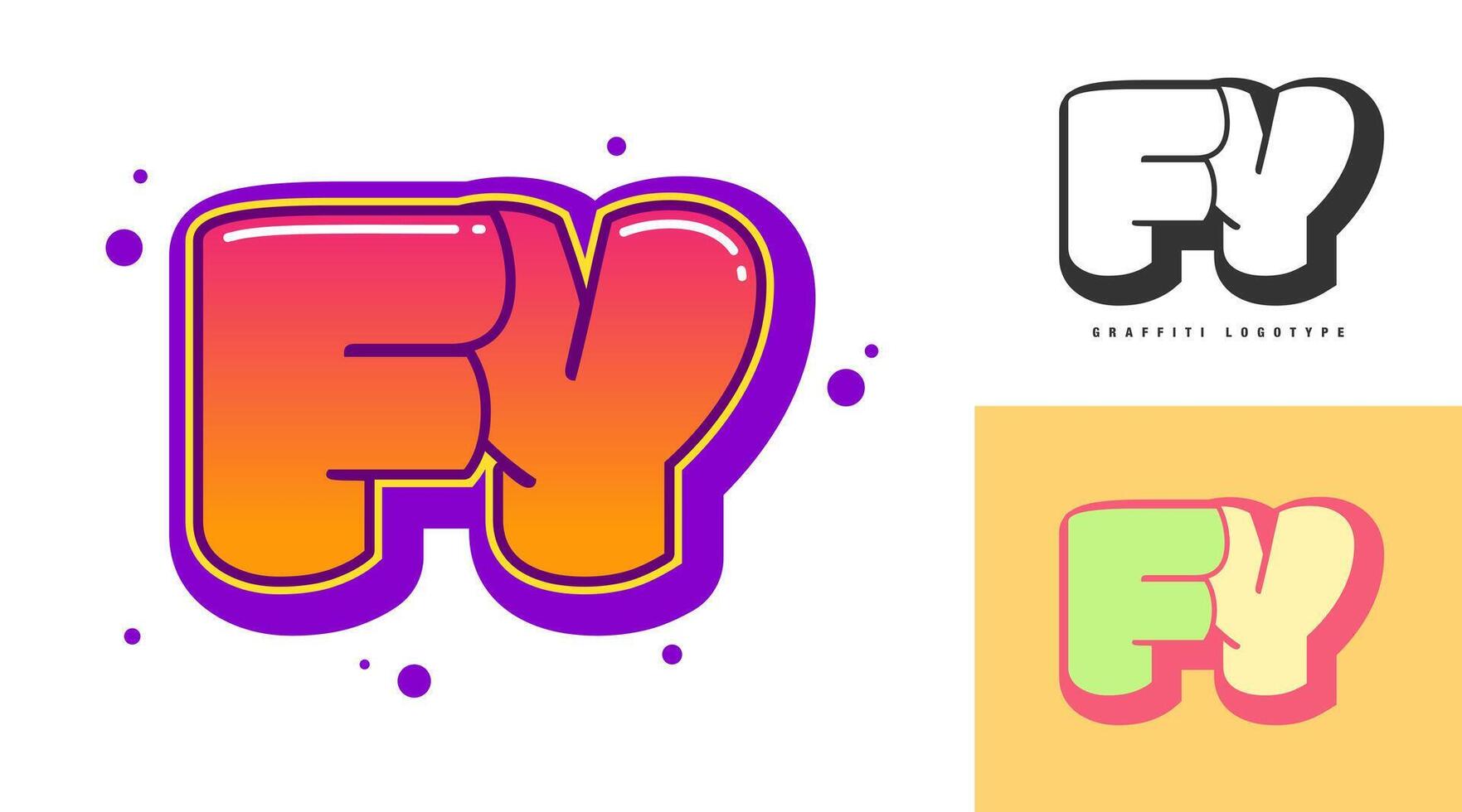 FY logo design for festival or party. Initial letter f and y in graffiti style. Creative modern lettering company name of font typography. Kids trendy logotype or identity. vector