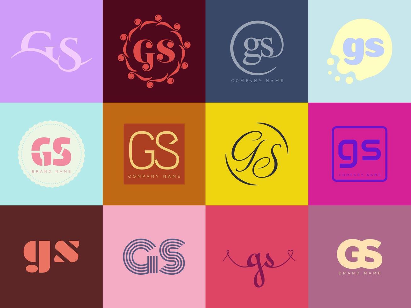 GS logo company template. Letter g and s logotype. Set different classic serif lettering and modern bold text with design elements. Initial font typography. vector