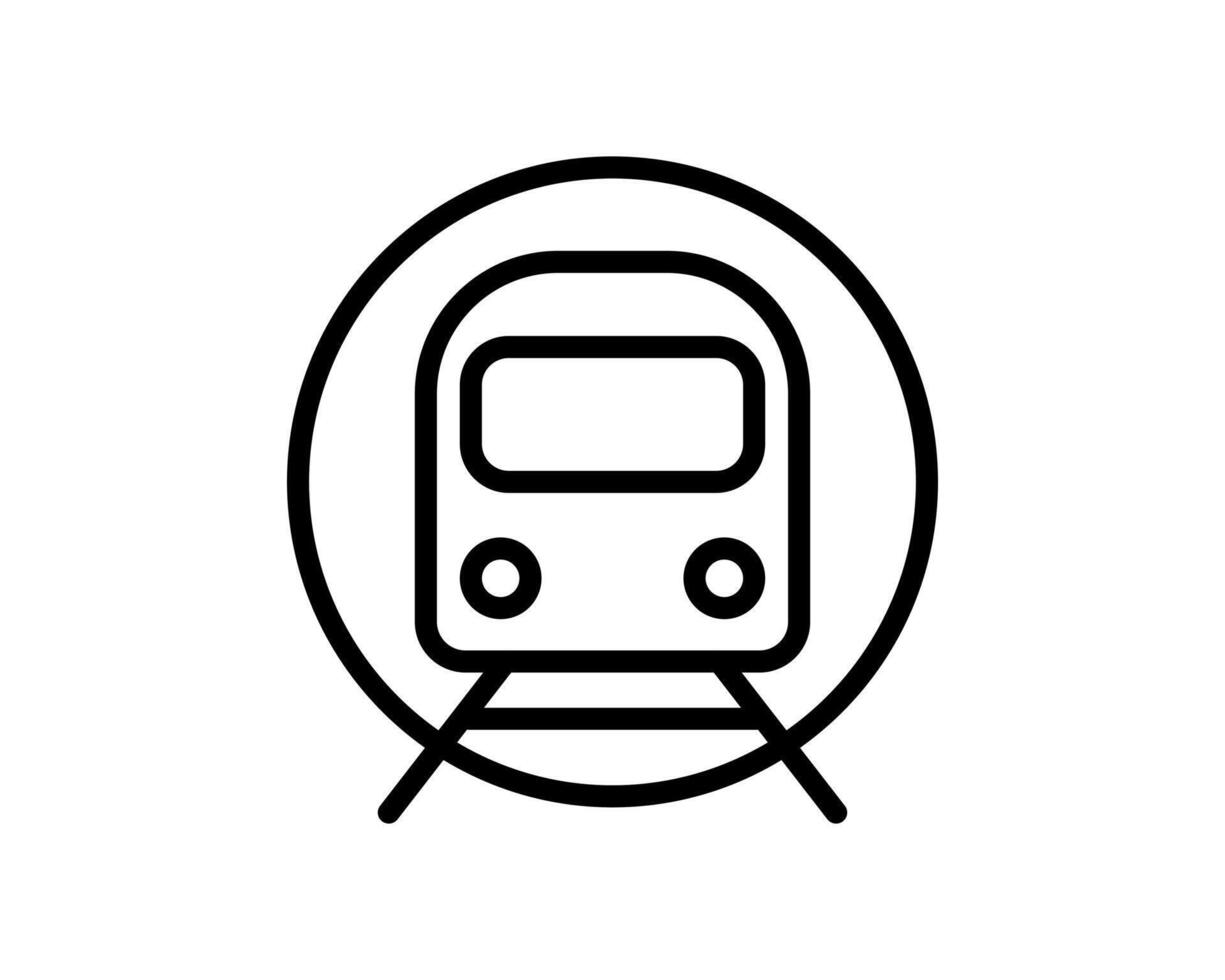 Stylish minimalist line art icon depicting a train in a circle, ideal for transportation, travel, subway, or public transit related projects. vector