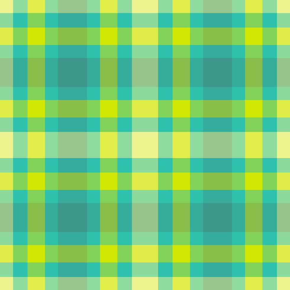 Vibrant seamless plaid pattern in springlike shades of yellow and teal. Ideal for textile design, website backgrounds, or any project needing a cheerful, fresh aesthetic. vector