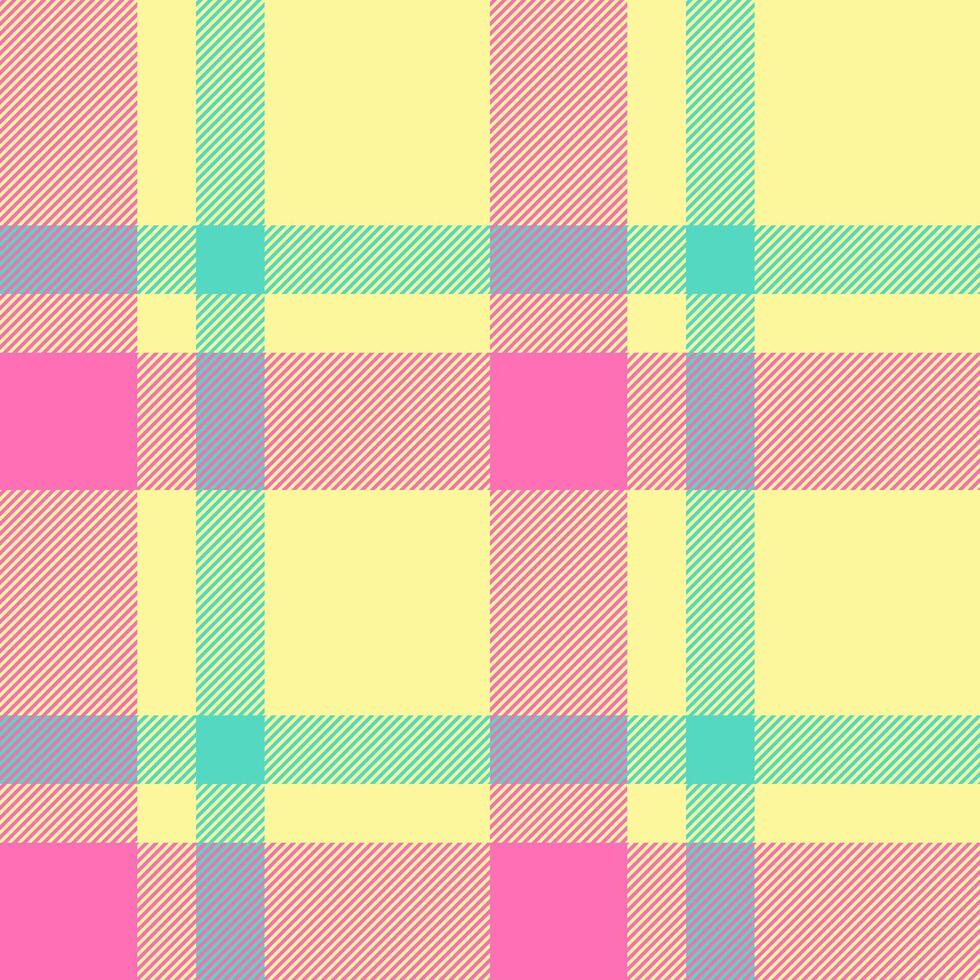 Summertime seamless check texture, upscale pattern plaid background. Woman fabric textile tartan in yellow and pink colors. vector