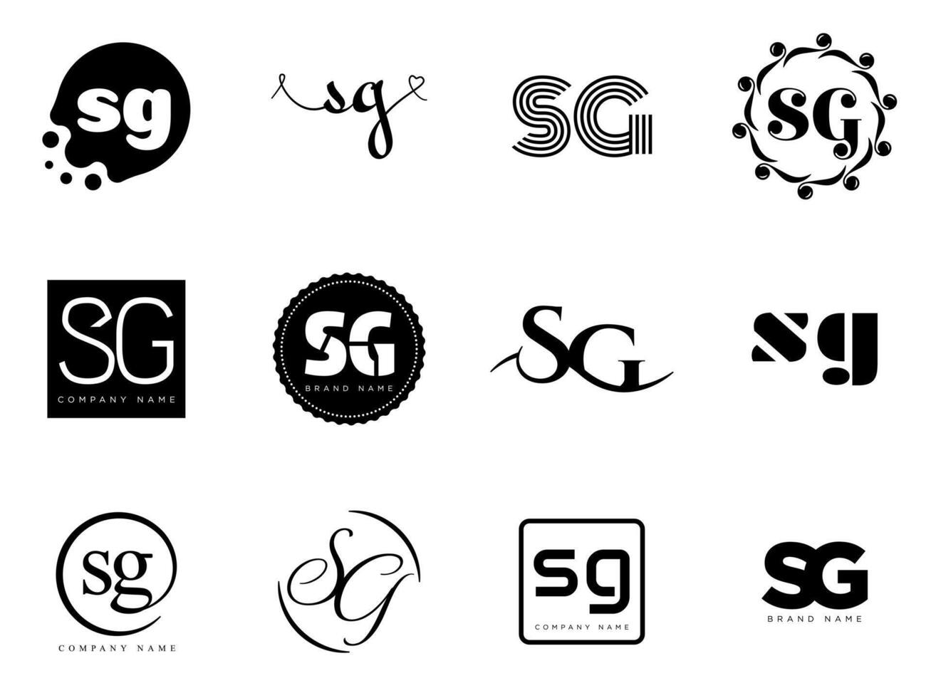 SG logo company template. Letter s and g logotype. Set different classic serif lettering and modern bold text with design elements. Initial font typography. vector