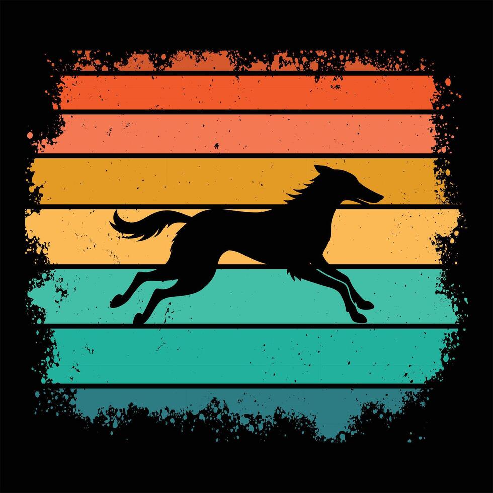 Irish Wolfhound Dog in Retro Sunset Scene vector