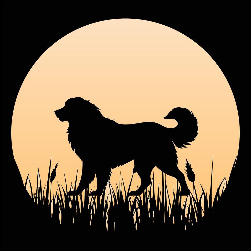Great Pyrenees Silhouette in a Retro Sunset vector
