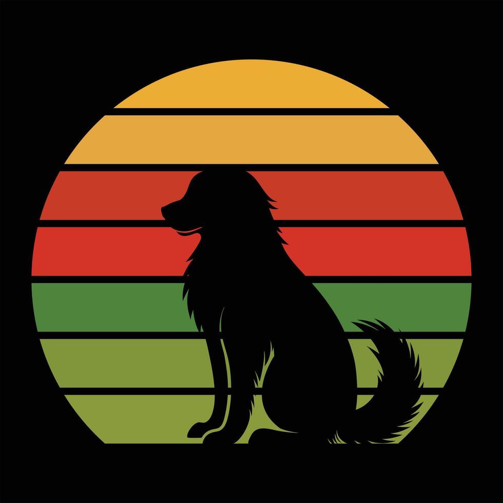 Retro Great Pyrenees Silhouette at Sunset vector
