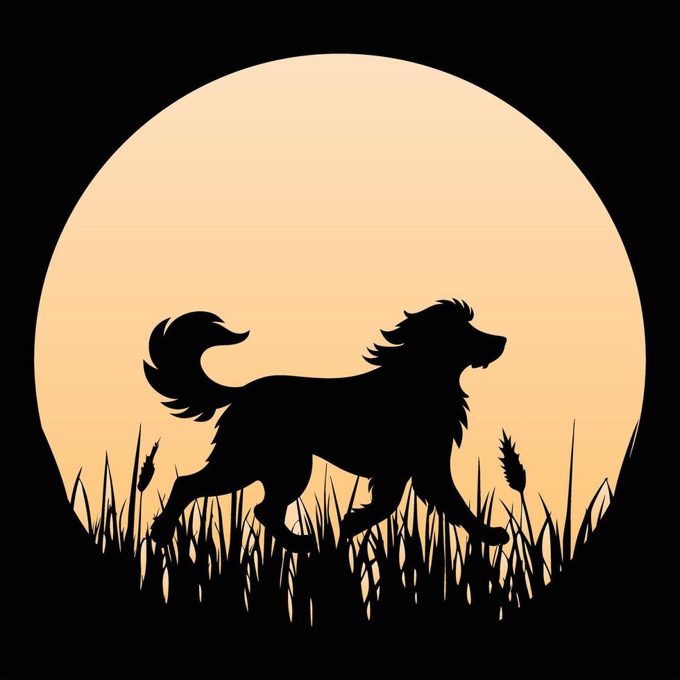Vintage Sunset Background Featuring Dog Silhouette vector