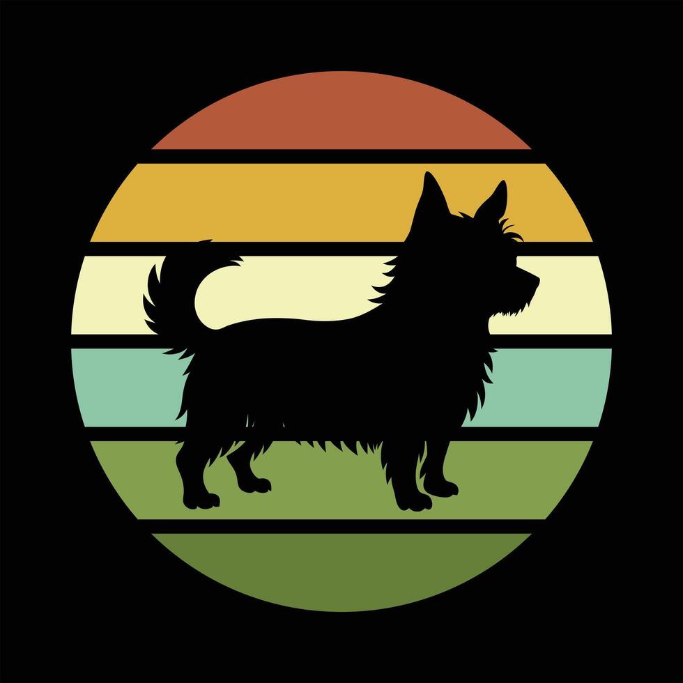 Cairn Terrier Silhouette Against Retro Sunset vector