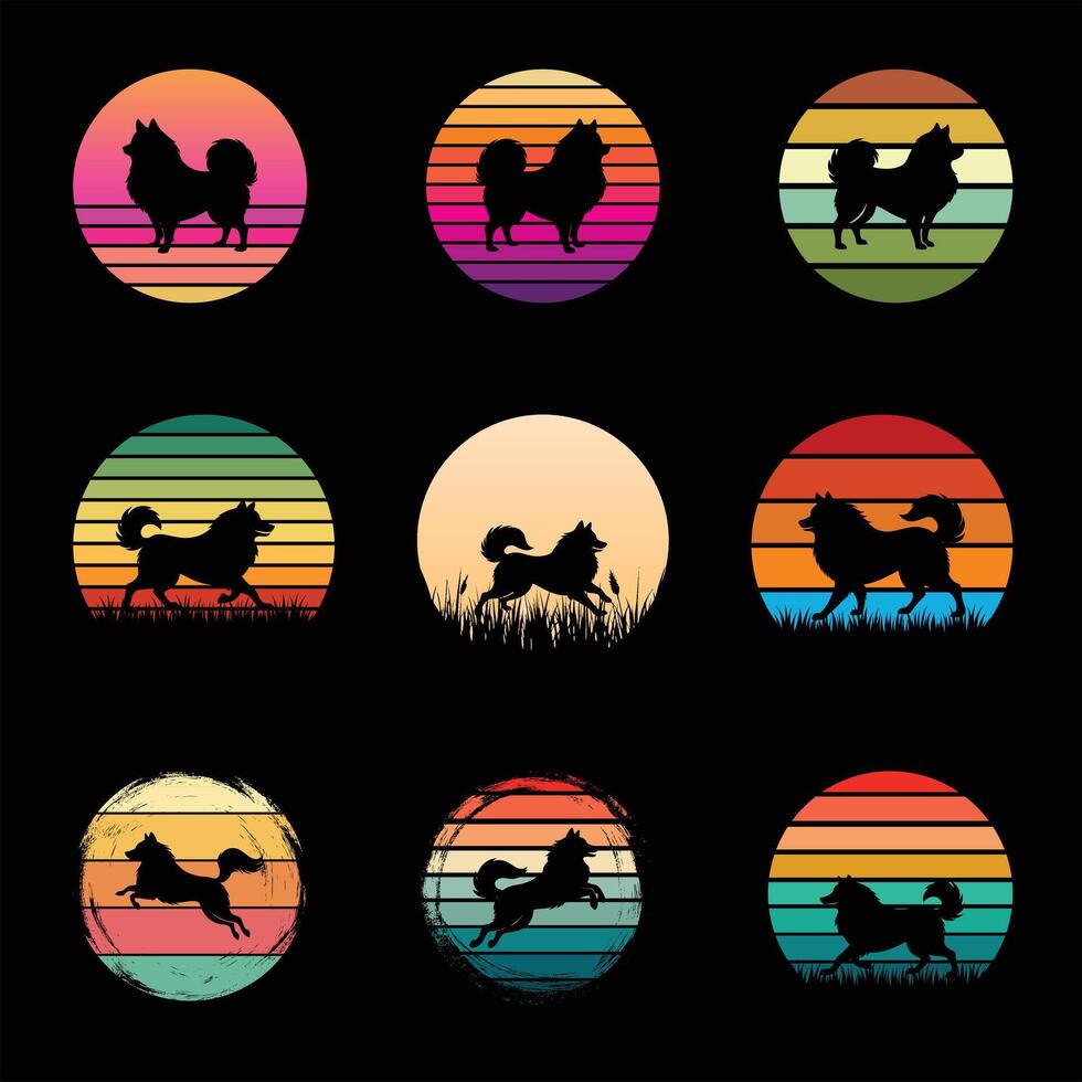 Retro Samoyed Dog at Sunset Bundle vector
