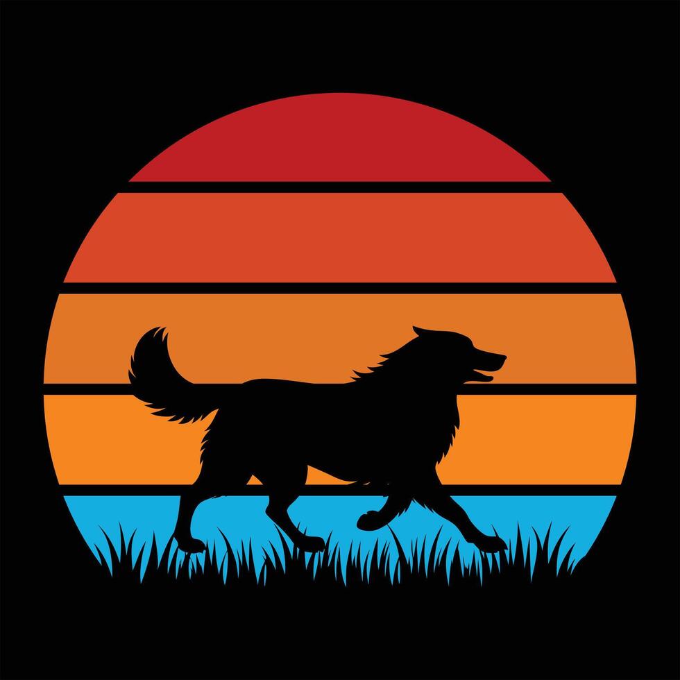 Dog and Sunset Retro Art Great Pyrenees vector