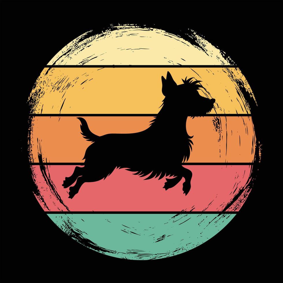 Retro Cairn Terrier Dog at Sunset vector