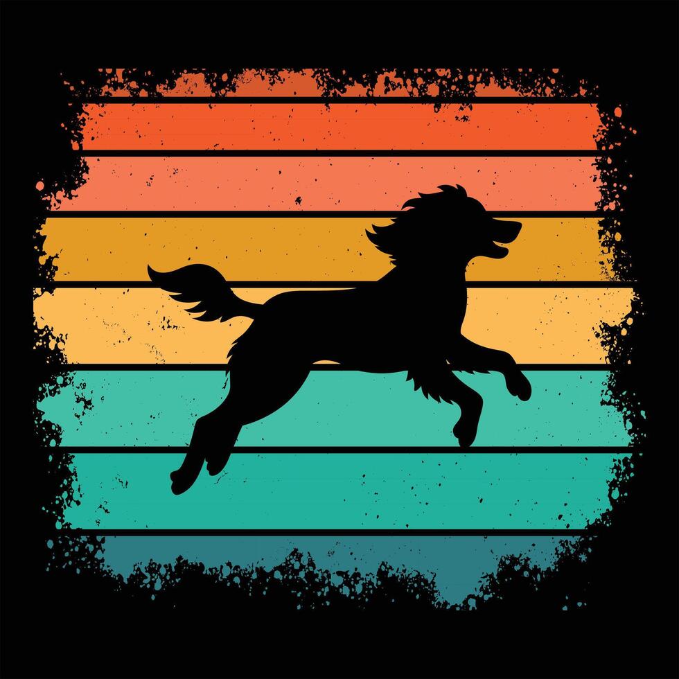 Dog Silhouette in a Retro Sunset Background vector