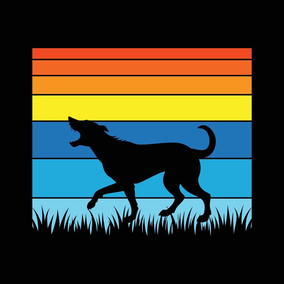 Dog Silhouette with Retro Sunset Artwork vector