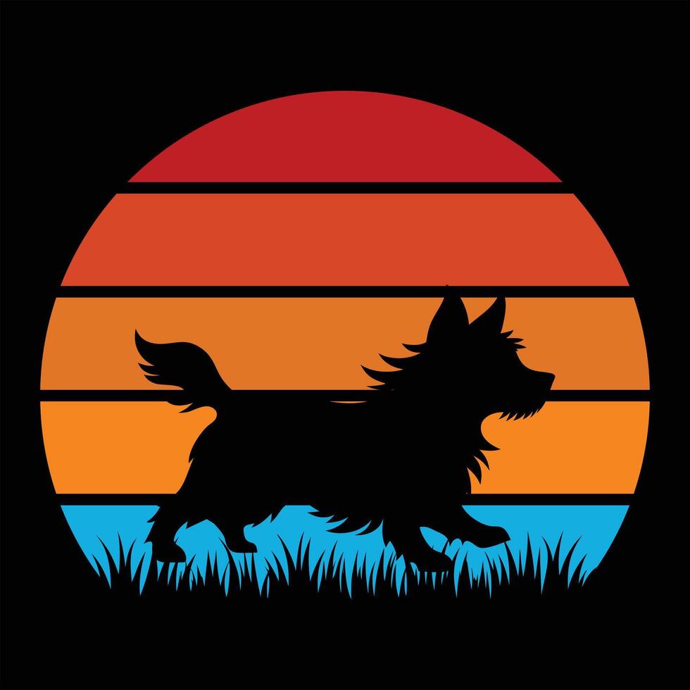Sunset Background with Cairn Terrier Silhouette vector