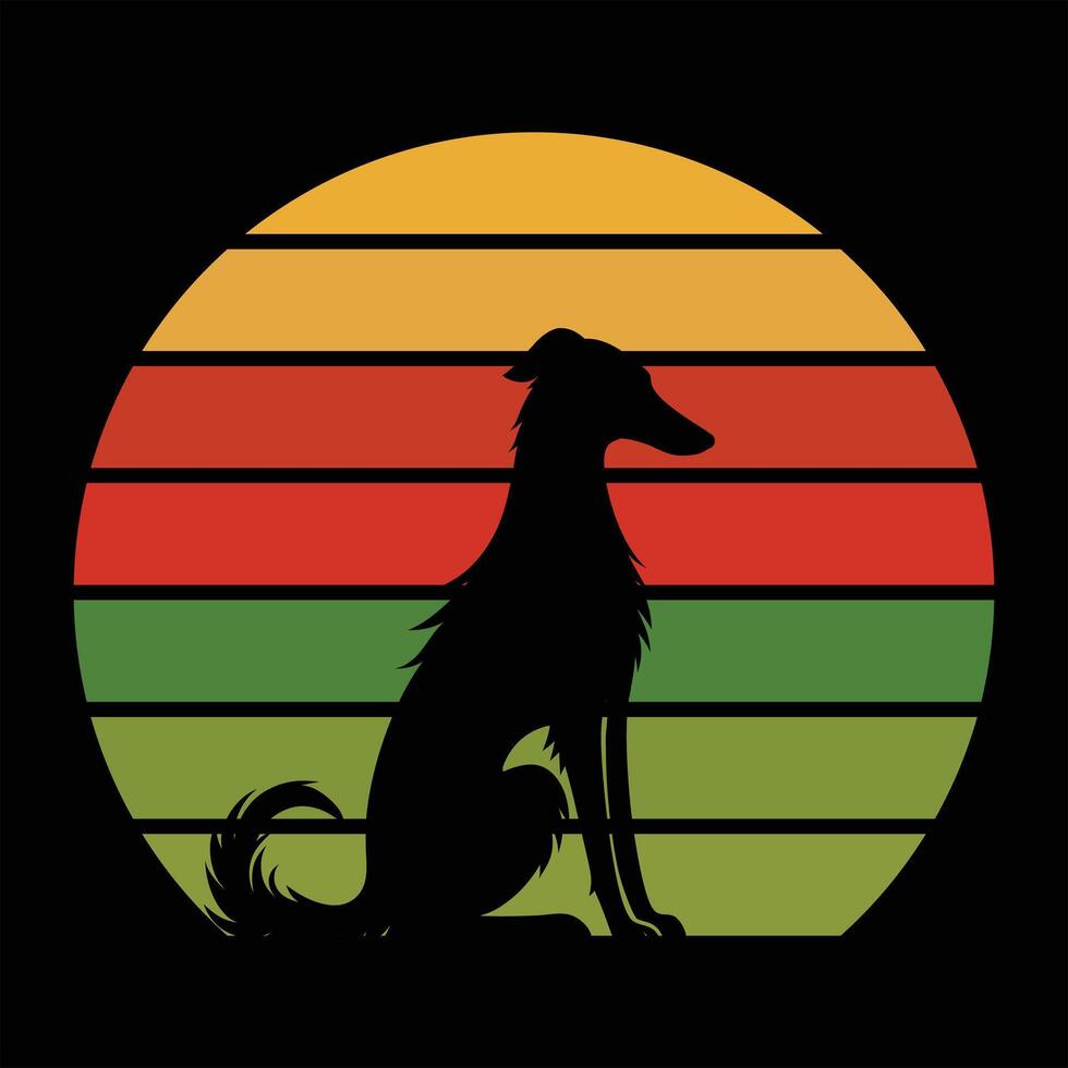 Retro Irish Wolfhound Silhouette at Sunset vector