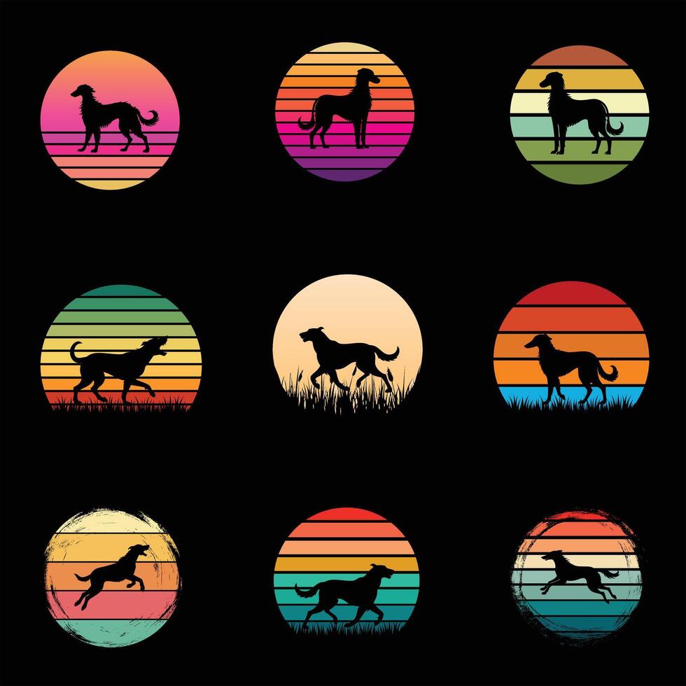 Irish Wolfhound Dog with Retro Sunset Design Bundle vector
