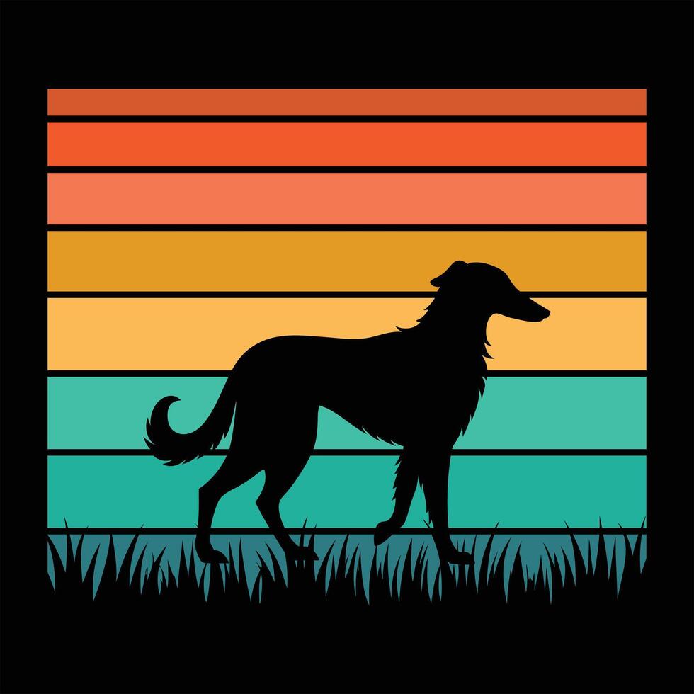 Irish Wolfhound Dog Silhouette in Sunset Glow vector