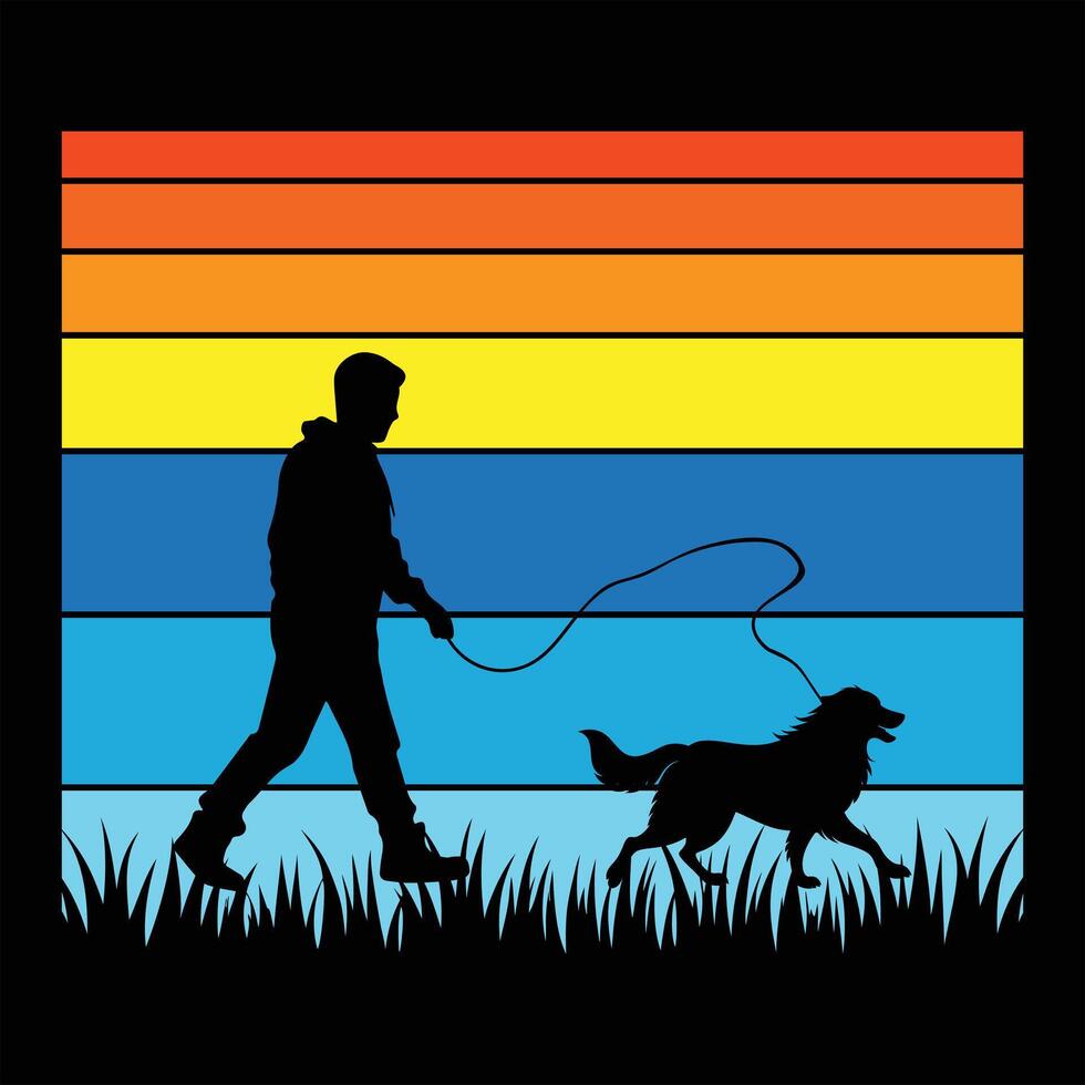 Great Pyrenees Dog in a Retro Sunset Scene vector