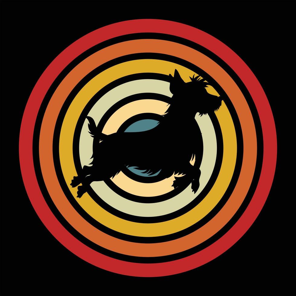 Cairn Terrier Dog in Sunset Retro Style vector
