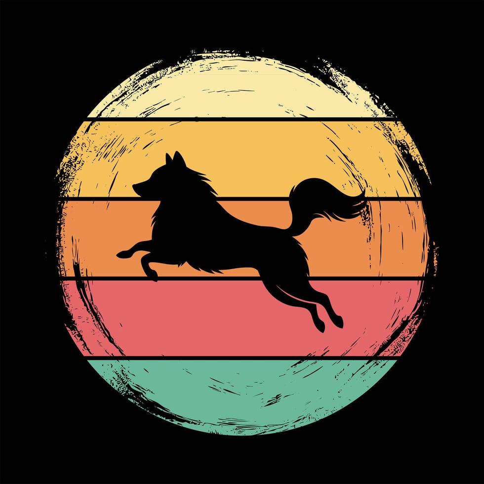 Samoyed Dog in a Retro Sunset Landscape vector