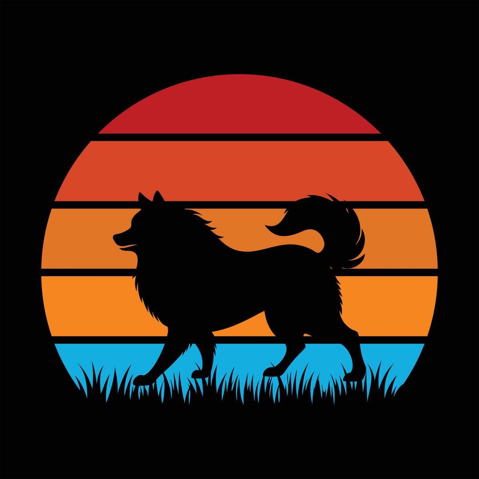 Retro Samoyed Dog at Sunset Background vector