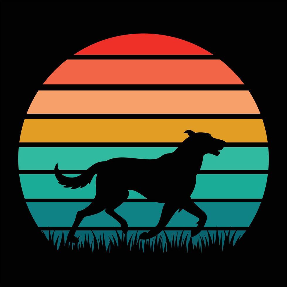 Irish Wolfhound Dog Silhouette Retro Sunset Art vector