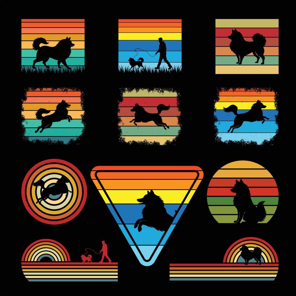 Retro Sunset Background with Samoyed Bundle vector