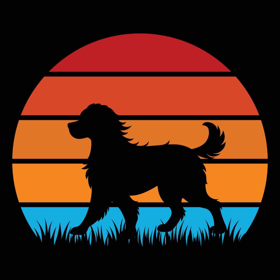 Dog Silhouette with Retro Sunset Vibes vector