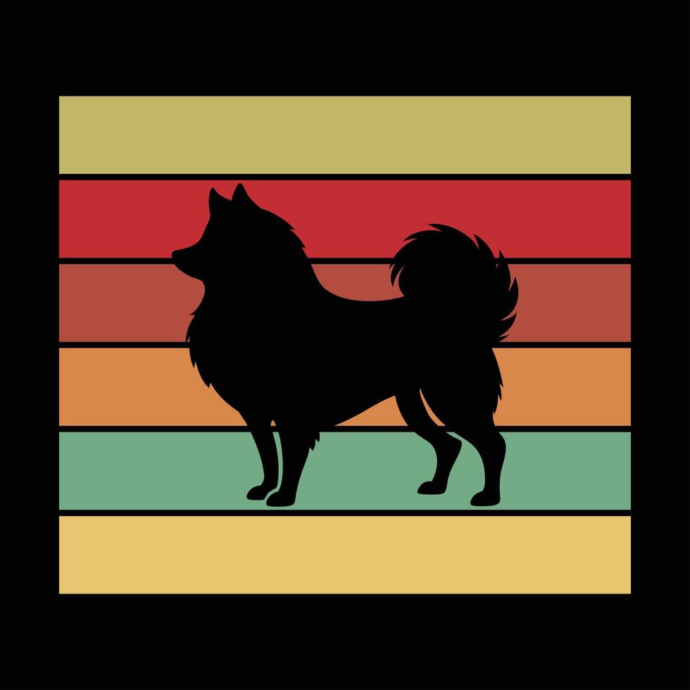 Sunset Retro Design with Samoyed Silhouette vector