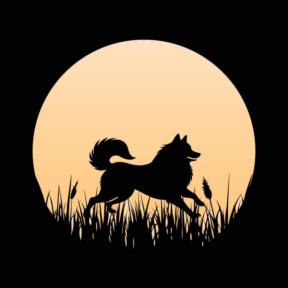 Samoyed Dog in Retro Sunset Illustration vector