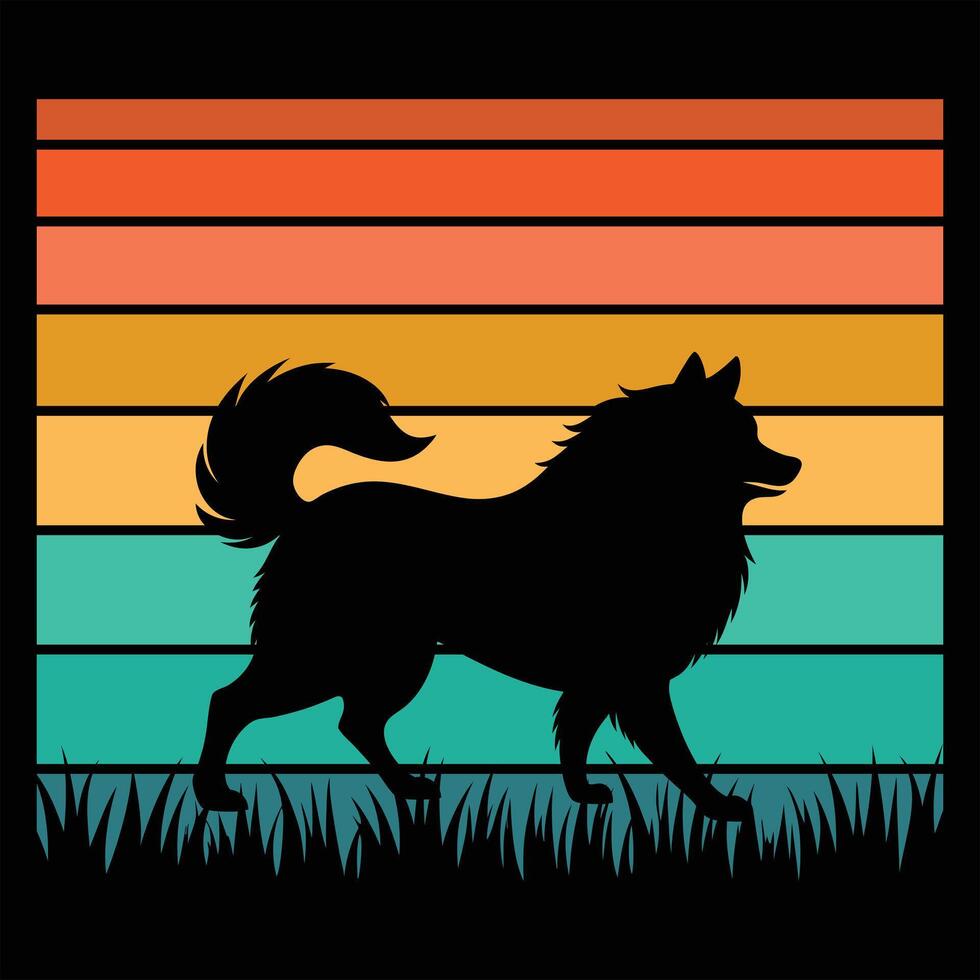 Samoyed Silhouette in Retro Sunset Light vector