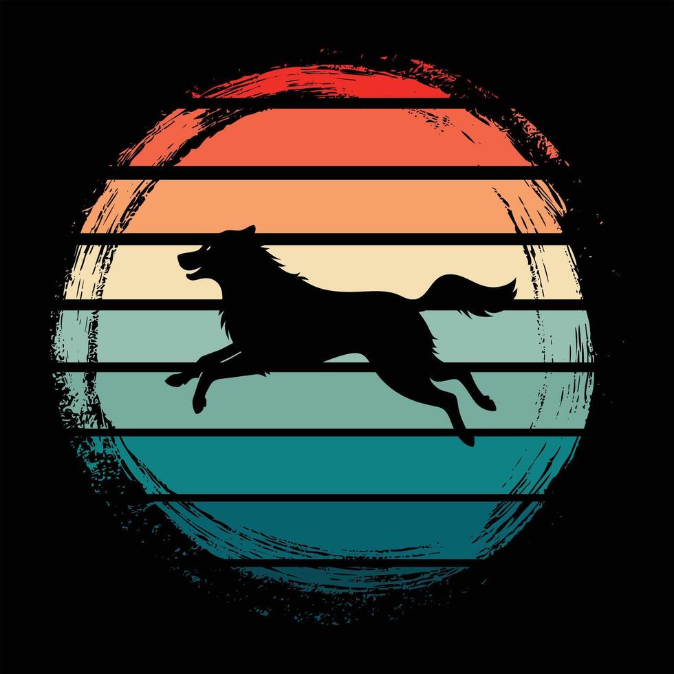 Great Pyrenees Silhouette Against Retro Sunset vector