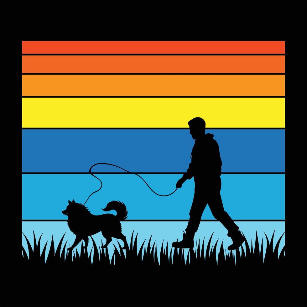 Retro Samoyed Dog at Golden Hour vector