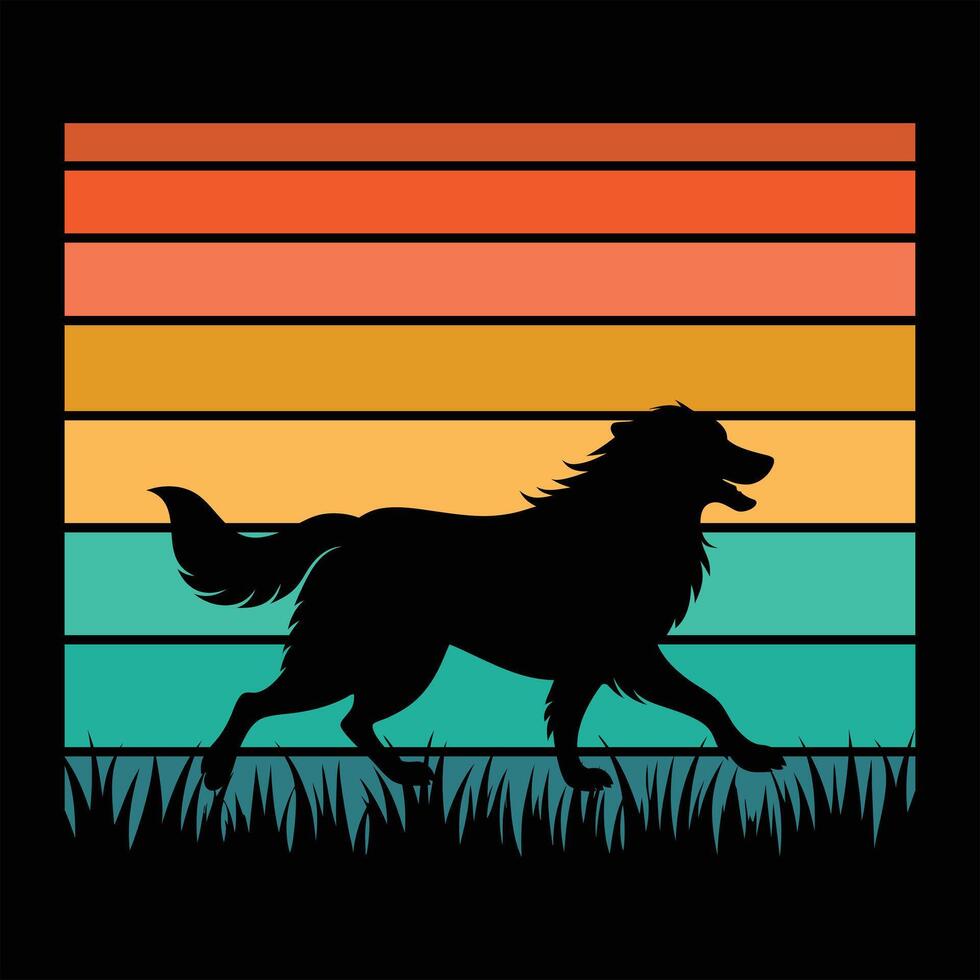 Vintage Sunset Background with Great Pyrenees vector