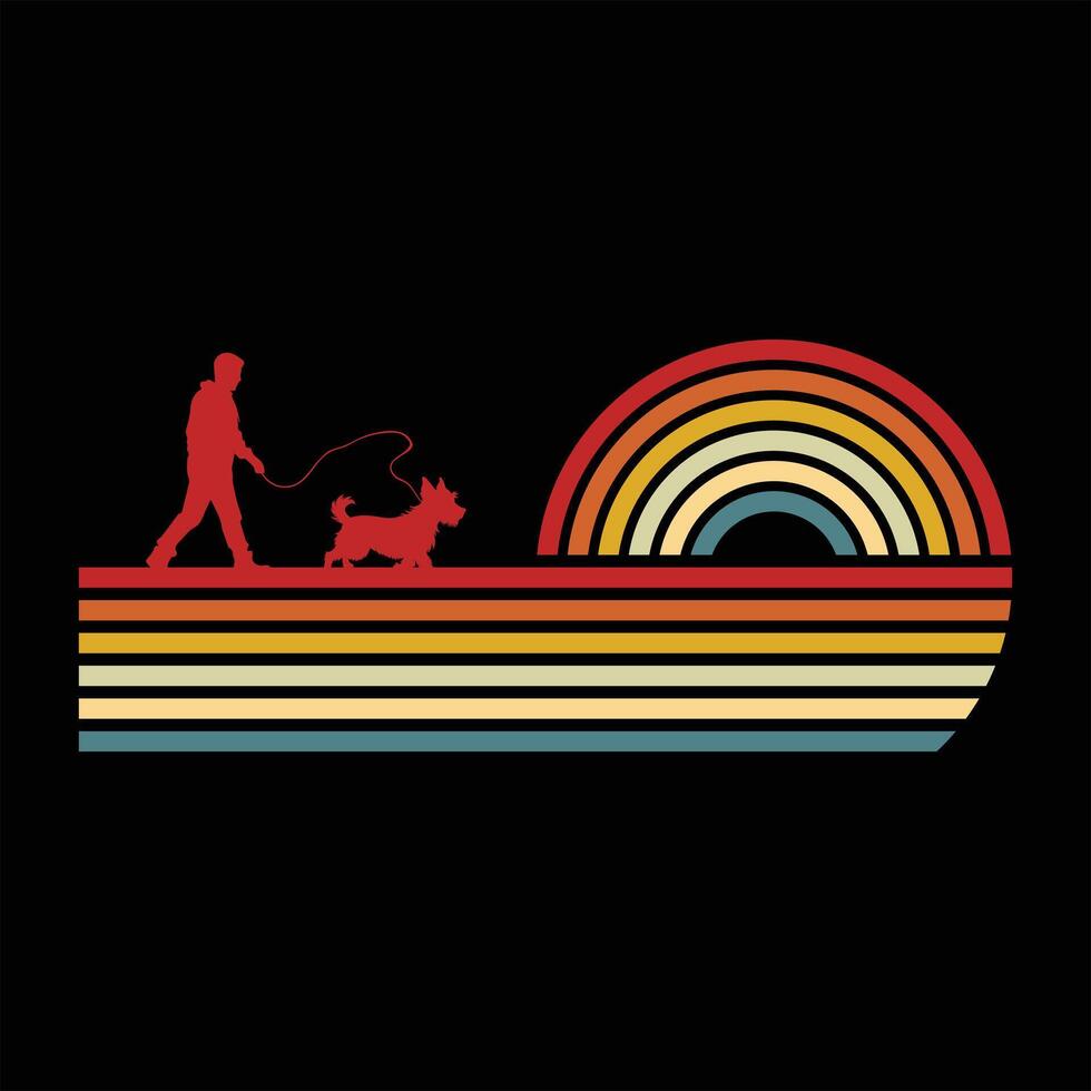 Retro Sunset with Cairn Terrier Silhouette vector