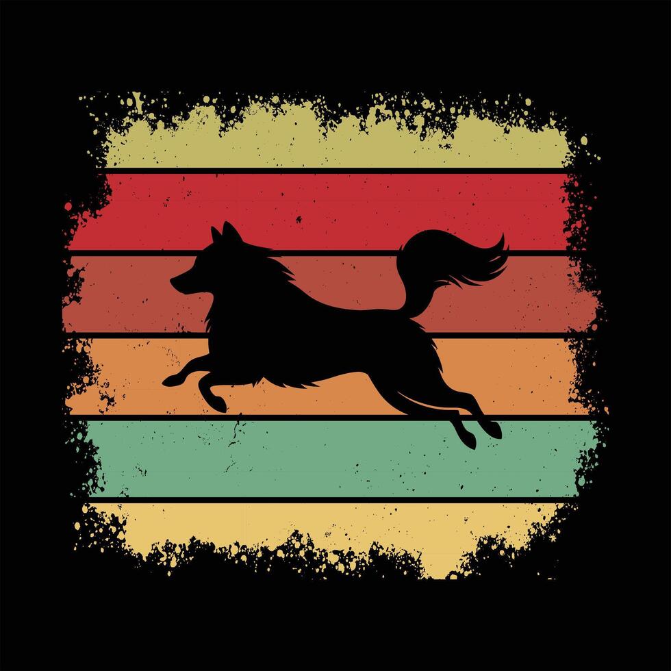 Samoyed Dog Silhouette in Retro Sunset vector